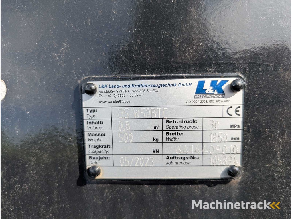 L&K - GS W50BTC - 2023 - UNI-SCHAUFEL MIT U-SCHAR - AS - 1850 MM - 0.8 CBM