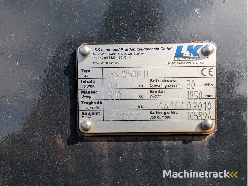 L&K - GS W50BTC - 2023 - UNI-SCHAUFEL MIT U-SCHAR - AS - 1850 MM - 0.8 CBM