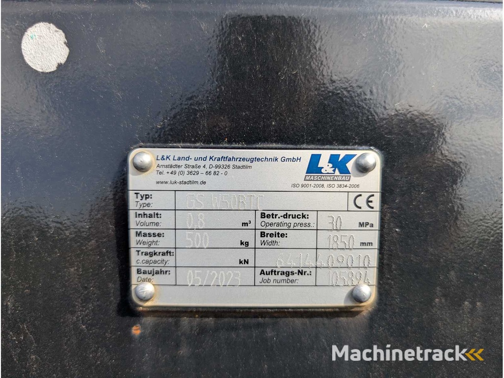 L&K - GS W50BTC - 2023 - UNI-SCHAUFEL MIT U-SCHAR - AS - 1850 MM - 0.8 CBM
