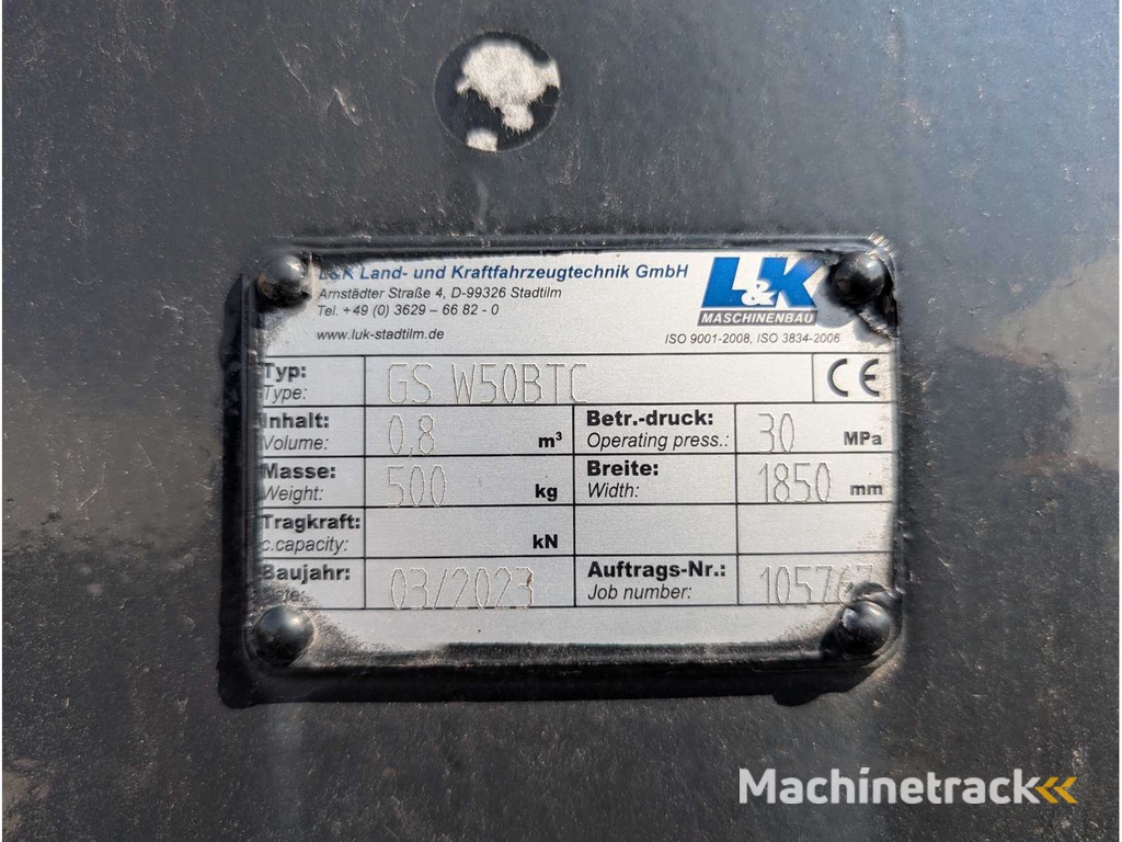 L&K - GS W50BTC - 2023 - UNI-SCHAUFEL MIT U-SCHAR - AS - 1850 MM - 0.7 CBM