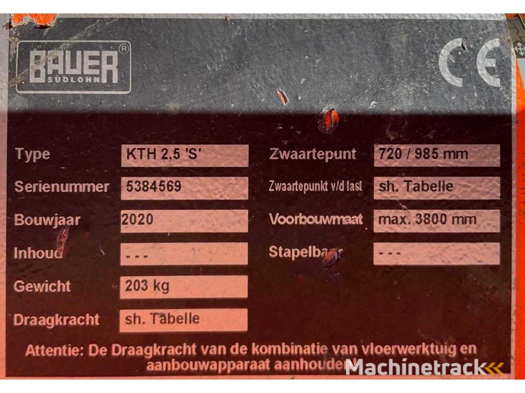 2020 Bauer KTH S Forklift Lifting Jib / Lifting Arm