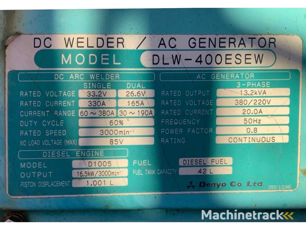 Denyo DLW 400ESEW Gleichstrom-Schweißgenerator / AC-Stromerzeuger Anhänger