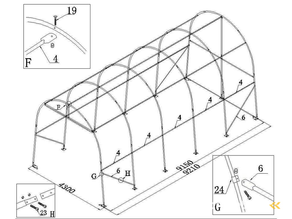2025 - Easy-Going - (9,20x4,30x4,30 meter) - Garagendazelt / Lagerüberdachung 143014R