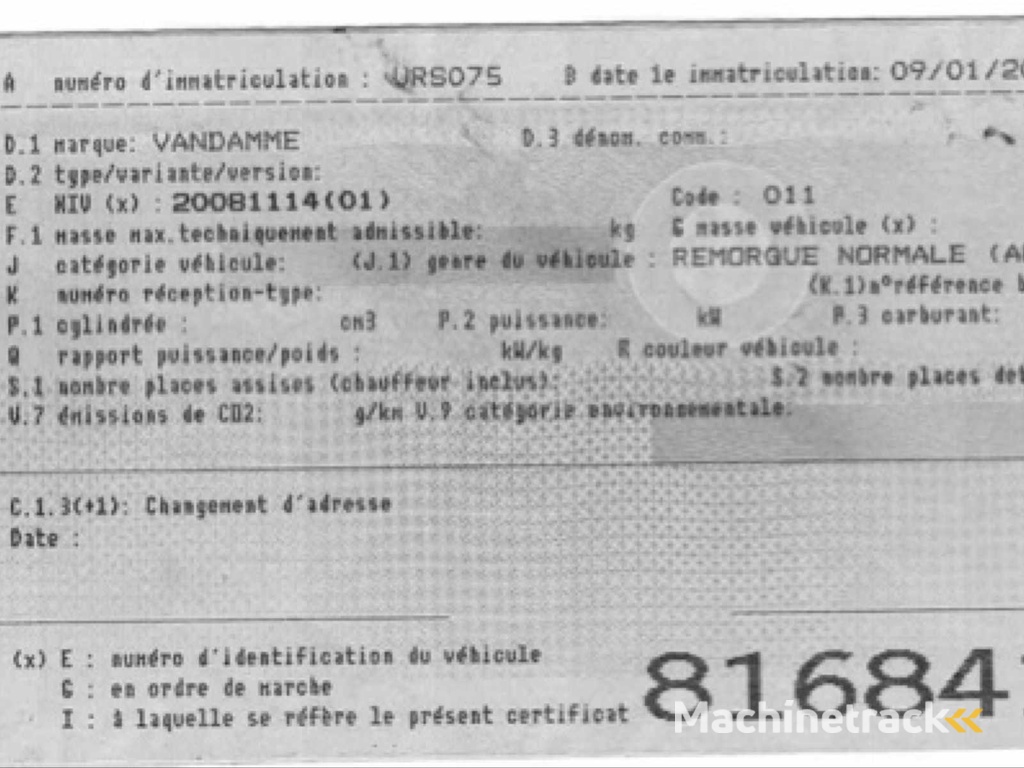 2008 Vandamme Johan A2700T Autoremorque