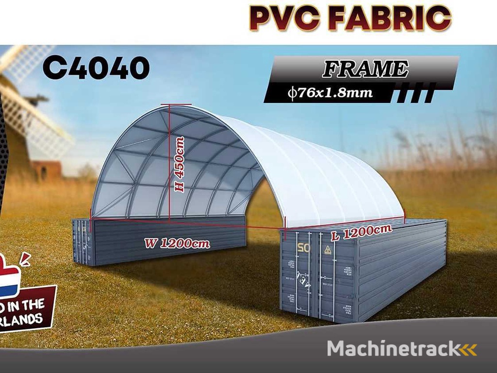 2025 Rhino-Cross-Shelter C4040 - 12x12x4,5 m Opslagtent / Opslagshelter tussen 2 containers