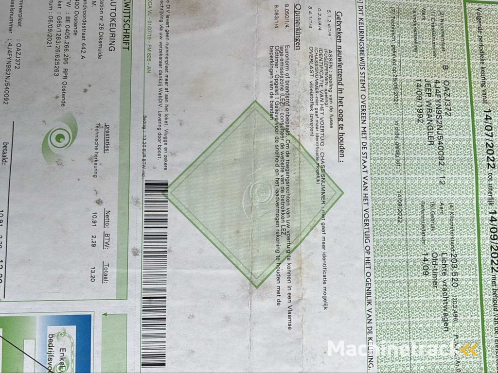 1992 JEEP Wrangler Classic Car