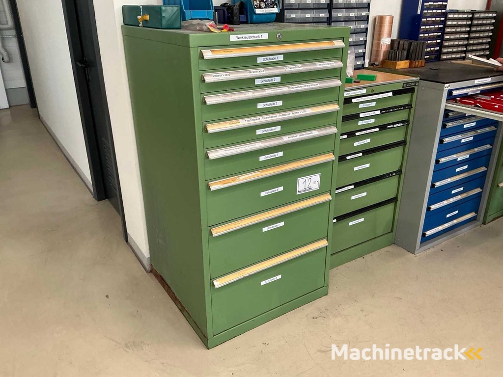 Workshop cabinet with machine tools and accessories