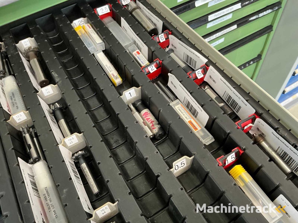 Workshop cabinet with machine tools and accessories