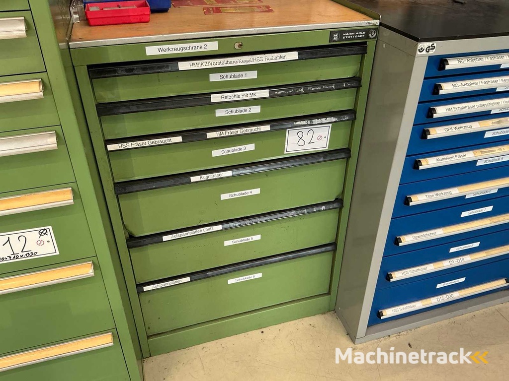 Large batch of machine tools and accessories with workshop cabinet