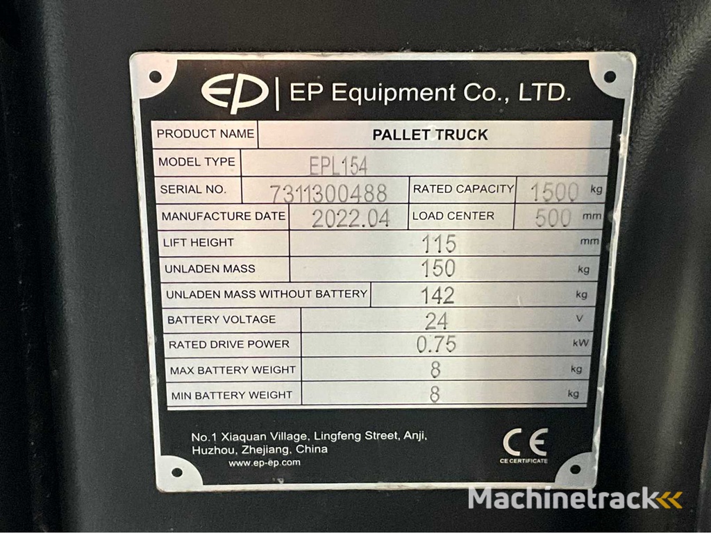 EP - EPL 154 elektrische palletwagen, bj 2022, 195 uur
