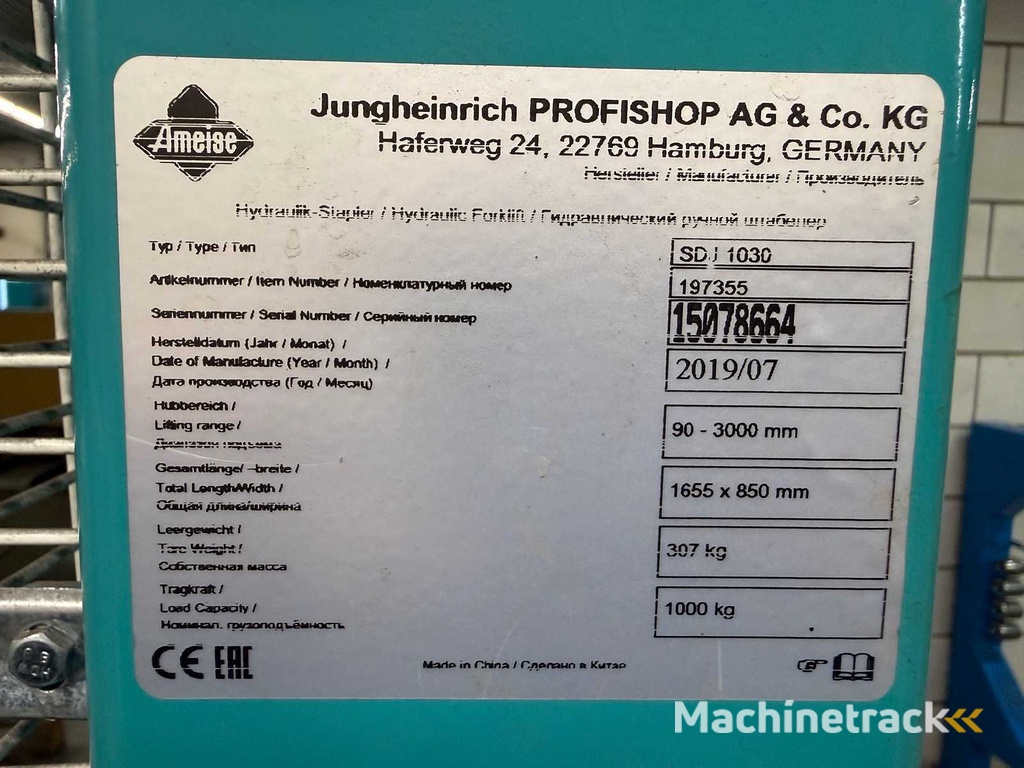 Jungheinrich - 2019 - SDJ 1030 - Hand hydraulische palletwagen