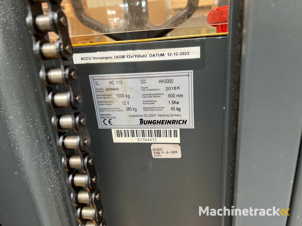 2018 Jungheinrich HC 110 Handmatige stapelaar (palletstapelaar)