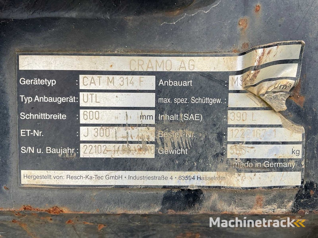 2018 Cramo CAT M 314 Excavator Bucket SW10