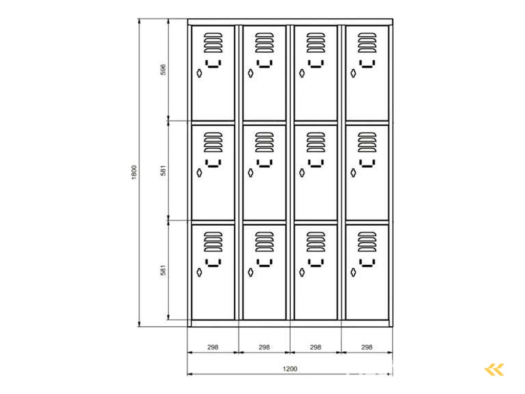 Povag LKP-343 Locker - 4 delig - 16 deurs - 1800x1170x500 mm