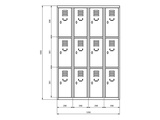Minituur van Povag LKP-343 Locker - 4 delig - 16 deurs - 1800x1170x500 mm