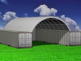 Minituur van Greenland - overkapping tussen 2 containers - / container tent met achterwand 40ft