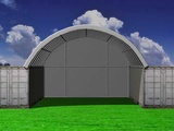 Minituur van Greenland - overkapping tussen 2 containers - / container tent met achterwand 40ft