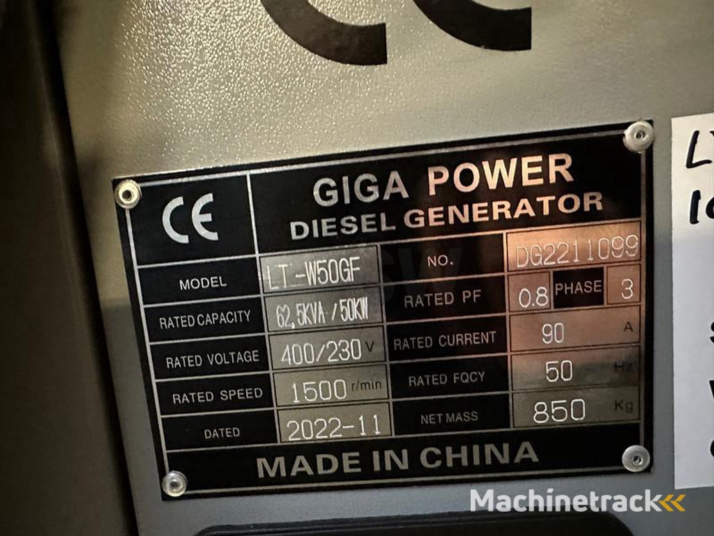 nc LT-W50GF 62.5 kVA closed generator